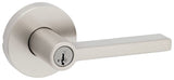 Kwikset 740HFLRDT15S Halifax Lever with Round Rose Entry Door Lock SmartKey with 6AL Latch and RCS Strike Satin Nickel Finish
