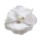Chenkou Craft Pack of 12pcs Chiffon Flowers Ribbon Bows W/Beads 2-3/8 (60mm) Appliques Wedding Decor Bulk Lots (White)