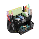 Neomate Metal Mesh Desk Organizer | Durable Office Supplies Caddy with Drawer for Home & Office | Desktop Organizer & Dcor | Bla