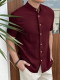 Toplot Polyester Men'S Solid Regular Fit Shirt (Popcorn-Mandarin-5210-Maroon-Xl_Maroon,Maroon,,B0DK523XSB
