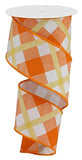 Plaid Canvas Wired Edge Ribbon, 10 Yards (White, Orange, Mustard, 2.5)
