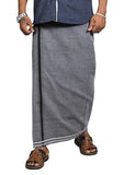 Prakasam Cotton Mens Cotton Kerala Thalapathi Border Welcro Pocket Dhoti (Size -L Size Dhoti) / Ash Colour Thalapathi Adjustable