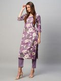 Anni Designer Women'S Rayon Blend Printed Straight Kurta With Pant (Dhun-Ksv_Purple_Xx-Large),Purple,2XL,Rayon Blend,Regular,Kurta