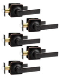 Mengico 5 Pack Interior Passage Door Lever,Oil Rubbed Bronze Left or Right Handing for Closet and Hallway Doors,Square Heavy Dut