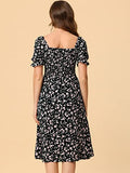 Toplot Dresses For Women Knee Length With Floral Print(Dress-5107-Black-L),Black,,B0C4DFNC3F