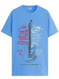 Adro Guitar Design Printed T-Shirt For Men - 100% Cotton, Regular Fit, Soft Breathable Fabric. (Rn23-M-Gtr-Sk_Skyblue_2Xl)