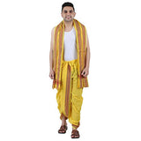 Prakasam Cotton Men'S Panchakachamready Made (Ready To Wear) Dhoti Towel Set With Pocket- Free Size (Yellow)