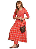 Gosriki Women'S Cotton Blend Anarkali Printed Kurta With Pant (Vishamay-Red-Nw-Gs_L_Red_Large),Red,,B0D9WG15LK