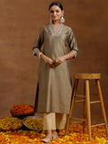 Libas Women'S Silk Floral Straight Kurta (G2731_Gold_Xxl)