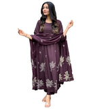 Anni Designer Women'S Rayon Blend Anarkali Printed Kurta With Pant & Dupatta (Gangori Wine_Xxl_Wine_Xx-Large),Wine,2XL