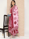 Anni Designer Women'S Rayon Blend Straight Printed Kurta With Pant & Dupatta (Ball-Pink_L_Pink_Large),Pink,L,Rayon Blend,Regular,