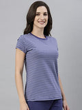 Enamor Essentials Women's Relaxed Fit Short Sleeves Crew Neck Slim Fit Breathable Stretch Regular Length Cotton Tee - EA47(EA47-Greek Blue Str-S),Greek Blue Str