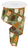Leopard Patterned Pumpkins on Canvas Wired Edge Ribbon, 10 Yards (Cream, Orange, 2.5 Inch)