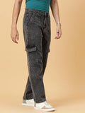 KOTTY Men's Solid Mid Rise Straight Fit Stylish Looking Cargo Jeans(Grey 36),Jade Grey_1