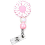 Pink Sunflower Badge Reel Cute Floral Bloom Spring Summer Decorative Work ID Name Holder With Retractable Clip Office Hospital A