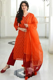 Gosriki Women'S Chanderi Cotton Printed Straight Kurta With Pant & Dupatta (Indu Orange_S-Go_Orange_Small),Orange,,B0B6W9TBRR