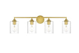 Living District Mayson 4-Light Iron & Glass Bath Sconce In Brass/Clear