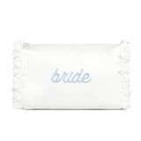 xo, Fetti White Satin Bride Cosmetic Bag | Bachelorette Party Decorations, Bride To Be Purse, Bridal Shower Accessory, GRWM Make