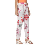 Leriya Fashion Women'S Casual Wide Leg High Waisted Button Down Straight Long Trousers Pants (White & Red_M)