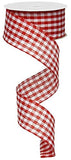 Gingham Check Wired Edge Ribbon, 1.5 Inches x 10 Yards (Red, White)