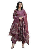 Alvami Women Anarkali Kurta and Pant Set with Dupatta (XL) Maroon