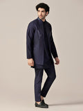 Kisah Men'S Kurta Jacket Trouser Set, Blue Cotton Blend, Embellished Regular Fit Mandarin Collar Long Sleeves (38)