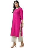 Soch Womens Fuchsia Rayon Embroidered Kurta With Sequins Fuchsia L