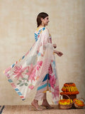Anni Designer Women'S Cotton Blend Straight Printed Kurta With Pant & Dupatta (Dhimi Pink-Nre_M_Pink_Medium),Pink,M,Cotton Blend,Straight,Dupatta