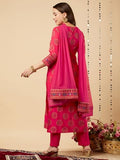 Anni Designer Women'S Cotton Blend Straight Printed Kurta With Pant & Dupatta (Nov-Pink-Nsw_L_Pink_Large),Pink,L,Cotton Blend,Regular,