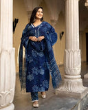 Gosriki Women'S Rayon Viscose Printed Straight Kurta With Pant & Dupatta (Murgan Blue-Gs_Xxl_Blue_Xx-Large),Blue,2,B0DX26TQ6P