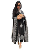 Anni Designer Women'S Rayon Blend Straight Embroidered Kurta With Pant & Dupatta (Trp Black_S_Black_Small),Black,S