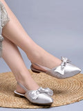 Shoetopia Stylish Decor Bow Point Toe Slingback Cream Mules For Women & Girls /Eu39,Silver,6,B0DJJV8GV9