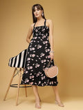 Oomph! Women'S Western & Fusion Wear Printed Crepe Dress For Women Smocked Bodice Black - Md1029,Ebony Black,Ebony Black,M