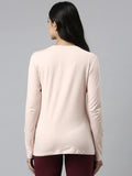 Enamor Essentials Full Sleeve Round Neck Slim Fit Stretch Cotton Lounge Tshirt For Womens-E157 (E157_Rosewater_S)