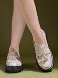 Shoetopia Stylish Printed Cream With Bow Loafers For Women & Girls /Eu41,Cream,8,B0DM6666C2