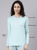 Enamor Women'S Letter Print Slim Fit T-Shirt (E157_Pastel Turquoise,Pastel TurquoiseApparel,S