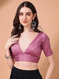 Womanista Silk Women'S Dupion Solid Short Sleeve Regular Fit V Neck Blouse (Bl_62_Pink Small)