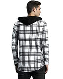 Eyebogler Men Checkered Hooded Neck White T-Shirt,WhiteApparel,L