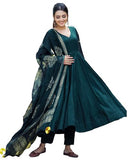 Anni Designer Women'S Rayon Blend Solid Anarkali Kurta With Pant & Dupatta (Magic-Kerosin-Nw_S_Dark Blue_Small),Dark Blue,S