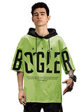Eyebogler Mens Hooded Printed Cotton T-Shirt Lime Green Black,Lime Green BlackApparel,XL