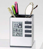 GABANIZ Desktop Pen Stand with Digital Clock and Temperature Display, Stationary Organiser