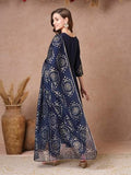 Gosriki Women'S Rayon Blend Printed Anarkali Kurta With Pant & Dupatta (Varuna Navy-Vks01-Gs_L_Navy Blue_Large),NAVY,,B0DRNMGG3J