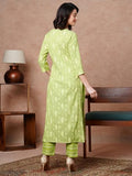 Anni Designer Women'S Cotton Blend Straight Printed Kurta With Pant (Bhang Green_Xl_Green_X-Large),Green,XL,Cotton Blend,Classic,Kurta