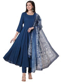 Gosriki Women'S Rayon Viscose Solid Anarkali Kurta With Pant & Dupatta (Friday Blue-Vks01-Gs_S_Blue_Small),Blue,,B0DTK7NPRV