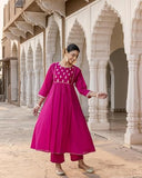 Gosriki Women'S Rayon Viscose Anarkali Embroidered Kurta With Pant & Dupatta (Manika Pink-Gs_M_Pink_Medium),Pink,,B0DXKZVYTP