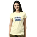 Enamor Essentials Short Sleeve Round Neck Slim Fit Stretch Cotton Tshirt For Womens-E147 (E147_Lemon Cream_M)