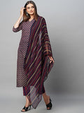 Anni Designer Women'S Cotton Blend Straight Printed Kurta With Pant & Dupatta (Farali Blue_L_Blue_Large),Blue,L,Cotton Blend,Regular,