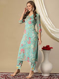 Anni Designer Women'S Cotton Blend Straight Printed Kurta With Pant (Vitudi Green-Nw_L_Green_Large),Green,L,Cotton Blend,Regular,