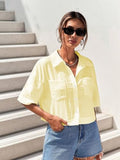 Toplot V-Collar Solid Crop Shirt For Women With Half Sleeves (Crop-Shirt-5183-Yellow-L),Yellow,,B0D5VCDN3G