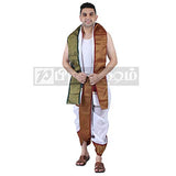 Prakasam Cotton Men'S Asha Silk Panjakejam Stitched Dhoti Towel Set With Pocket (White, Free Size)